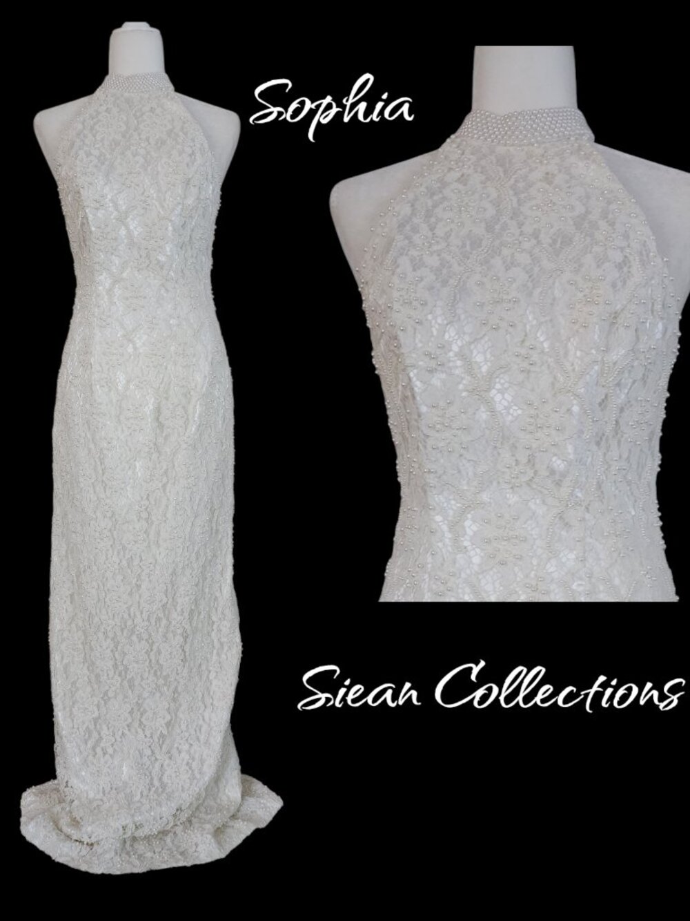 Sean Collection White Lace Halter Wedding Gown 10